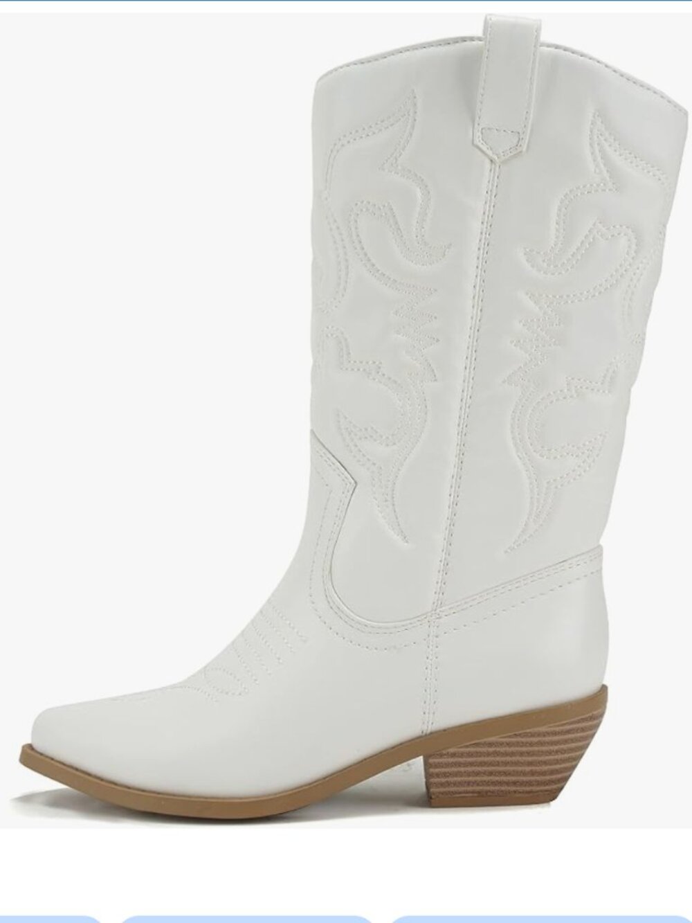 Soda Women's White Cowboy Round Toe Faux Suede Stacked Heel Western Ankle Bootie